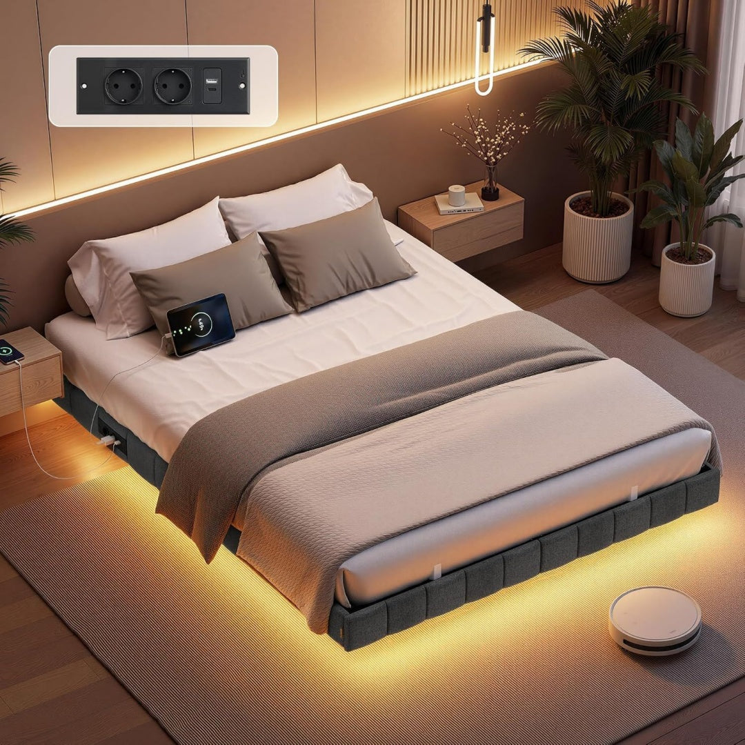 Soluzione funzionale strutture letto illuminato grigio